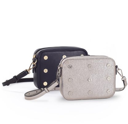 kleine Umhängetasche schwarz oder silber Katy Mercury Bag#1 Taschen Konfigurator mit Wechselkappen Schlüsselanhänger Umhängetasche Schultertasche Abendtasche