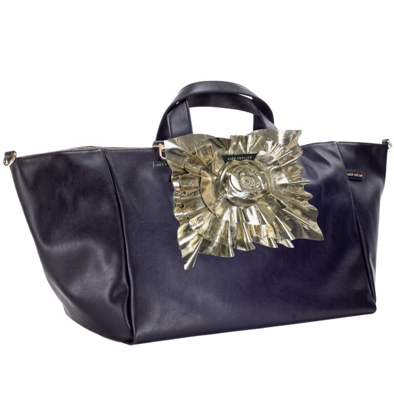 Schwarzer Shopper mit goldener LederBlume StyleCOVER wandelbare Tasche von Katy Mercury