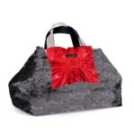 Schwarz-Silber Pailletten Shopper Tasche mit roter handgefertigter LederRose