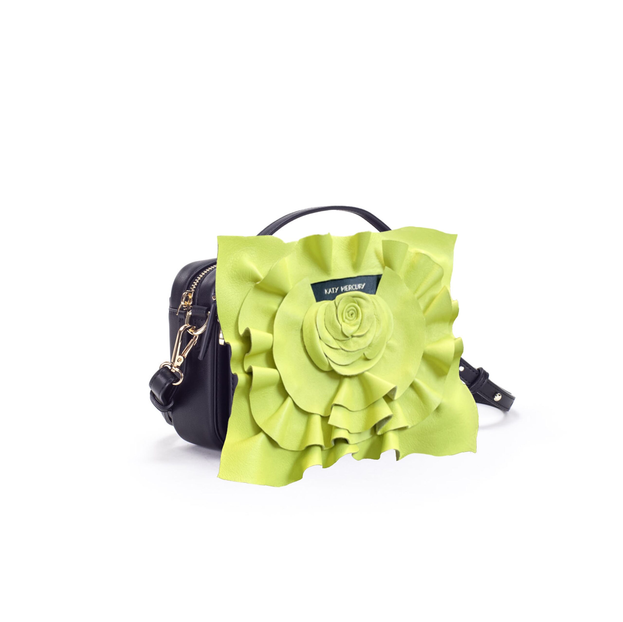 Neon-gelbe Lederrose handmade in Germany StyleCOVER Wechselklappe auf KATY MERCURY Bag#1 im Set mit POUCH zusätzlicher kleiner Tasche