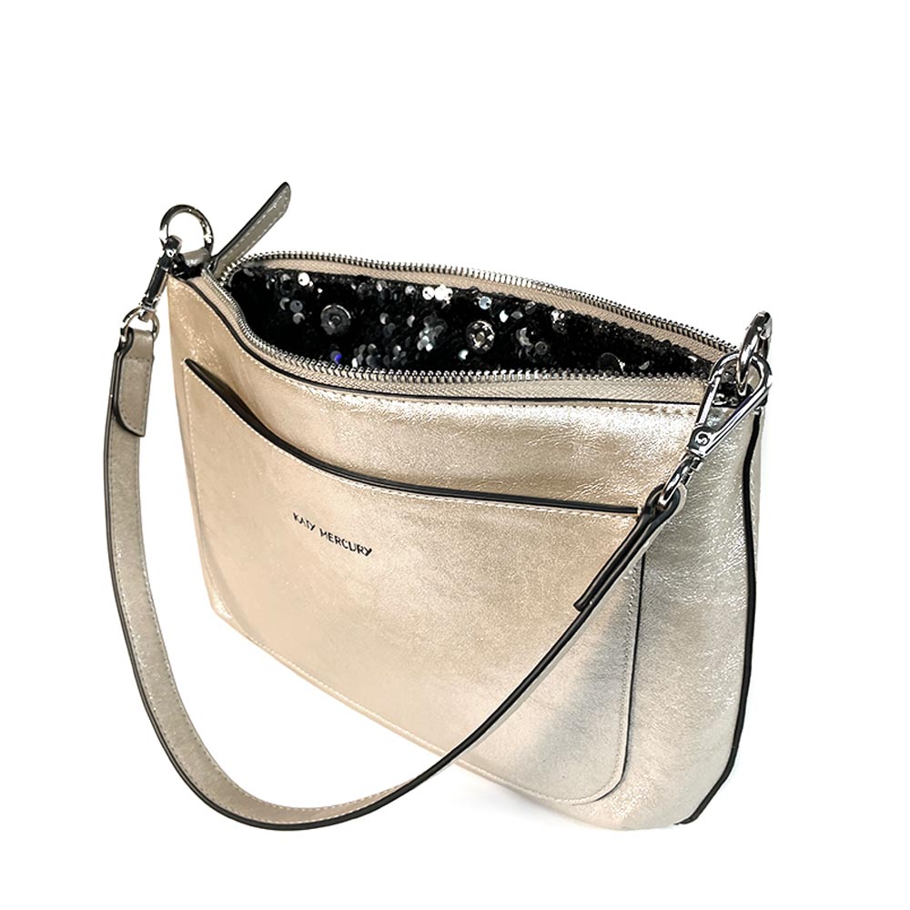 Taschenkörper für Wechselklappen Stylecover Silber Schultertasche oder schwarze Pailletten Tasche Wende-Pouch Katy Mercury