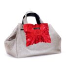 Silber Shopper Tasche mit roter handgefertigter LederRose