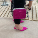 PInk Mules Kittenheels und Tasche mit CANDY styleCover KatyMercury Bag silver metallic Wechselklappe Pink