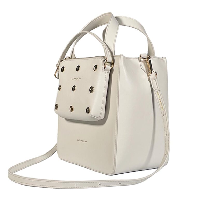 KATY MERCURY Medium Bucket Bag stehender Shopper Tasche Umhängetasche Handtasche off-white eierschalen Weißmit aufgesetzter POUCH