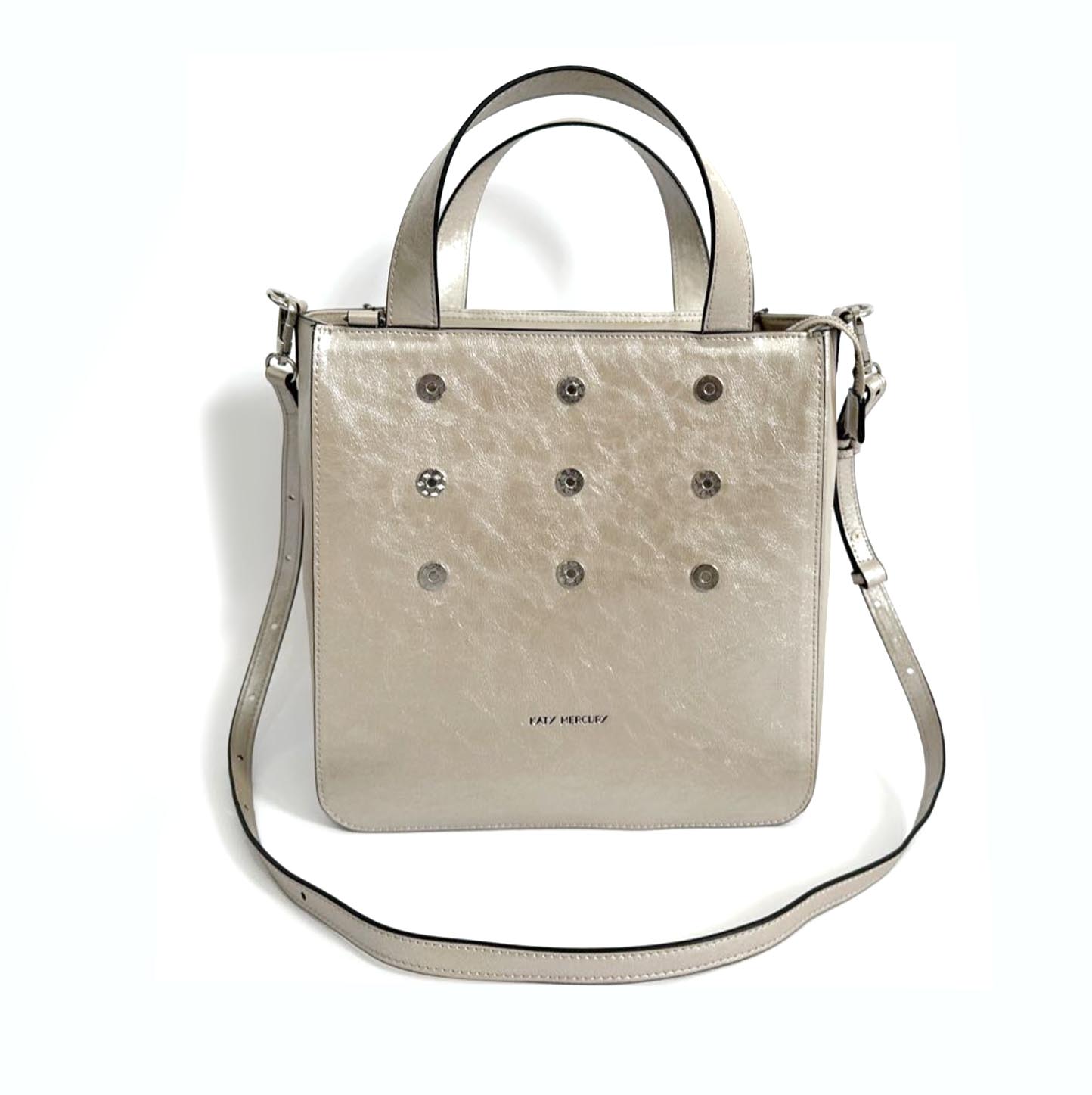 KATY MERCURY Medium Bucket Bag stehender Shopper Tasche Umhängetasche Handtasche warm-silber beige-silber