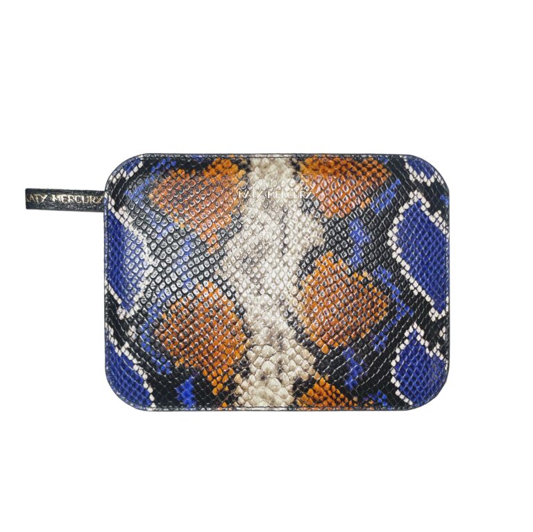 Python-Optik StyleCOVER blau-orange-weiß Wechselklappe zum aufbringen für KATY MERCURY Bags wandelbare Taschen handmade in Germany geprägtes Leder Schlangenmuster