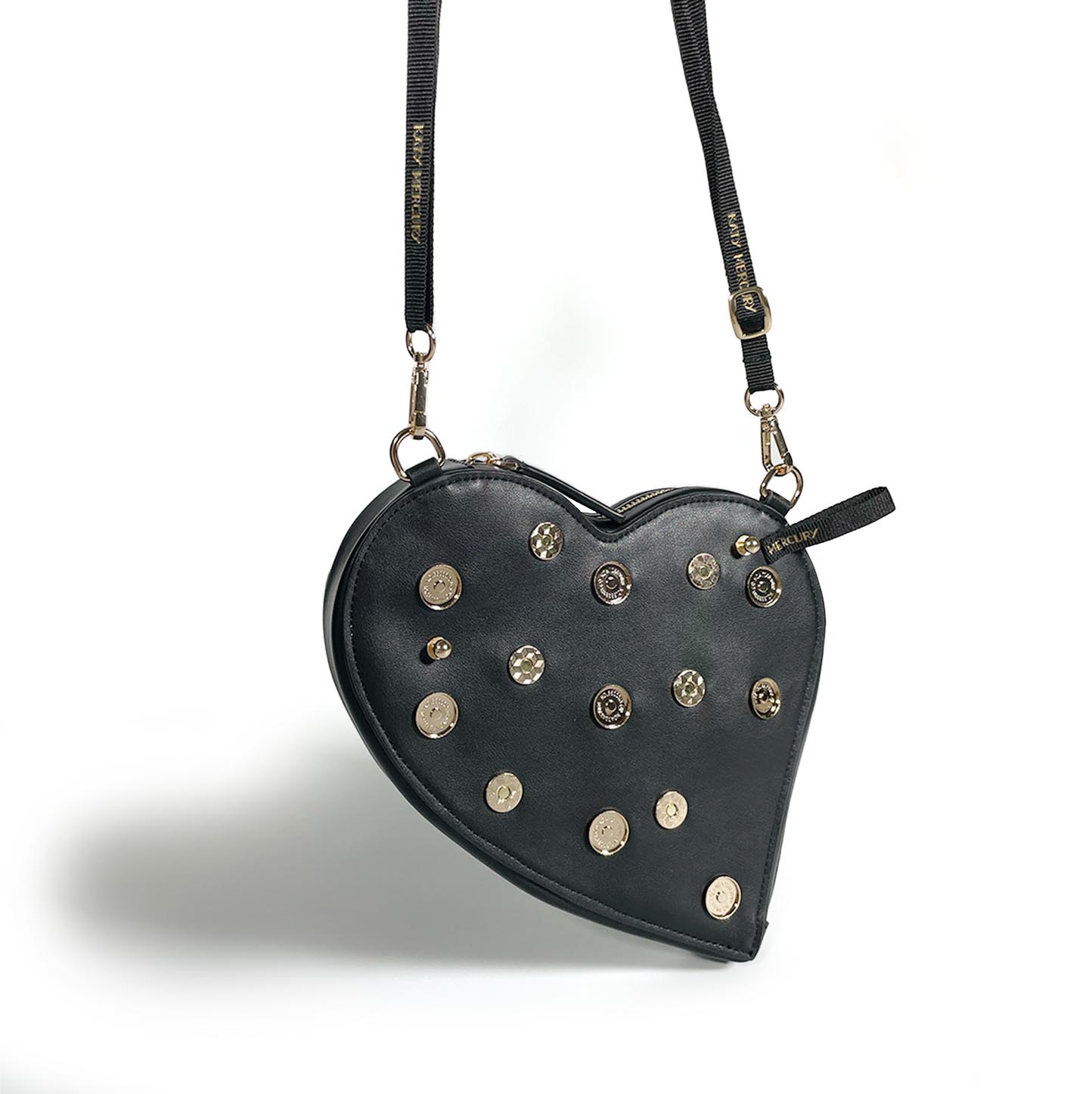 Rückseite SCHWARZE herz tasche von KATY MERCURY "heart bag" Clutch oder Umhängetasche oder mit Charms wandelbare Tasche oder zum Aufsetzen