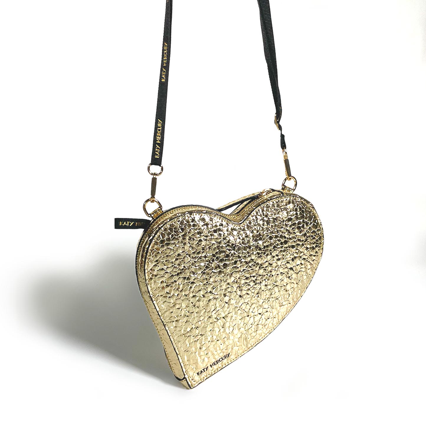 GOLDENE herz tasche von KATY MERCURY "heart bag" Clutch oder Umhängetasche oder mit Charms wandelbare Tasche oder zum Aufsetzen