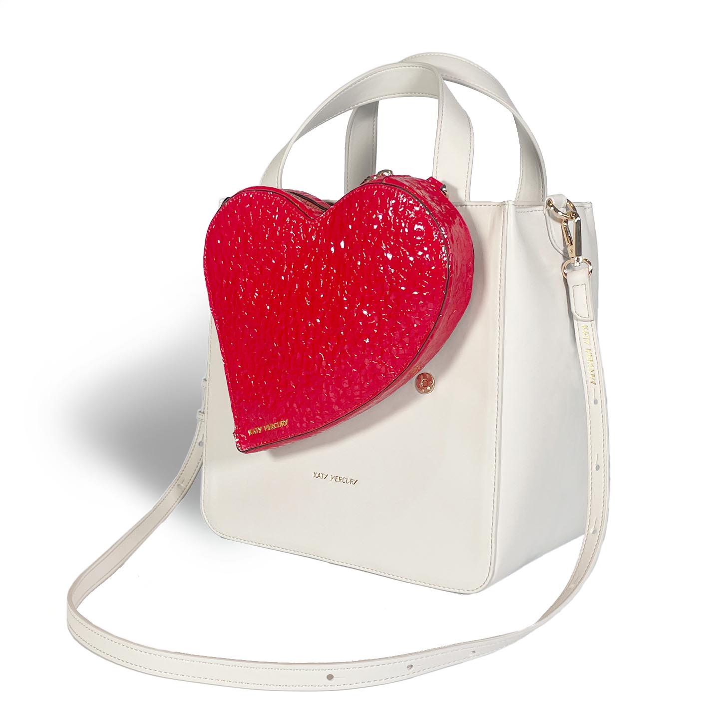 herz tasche von KATY MERCURY "heart bag" auf BUCKET BAG zum Aufsetzen als kleine Tasche auf Katy Bags