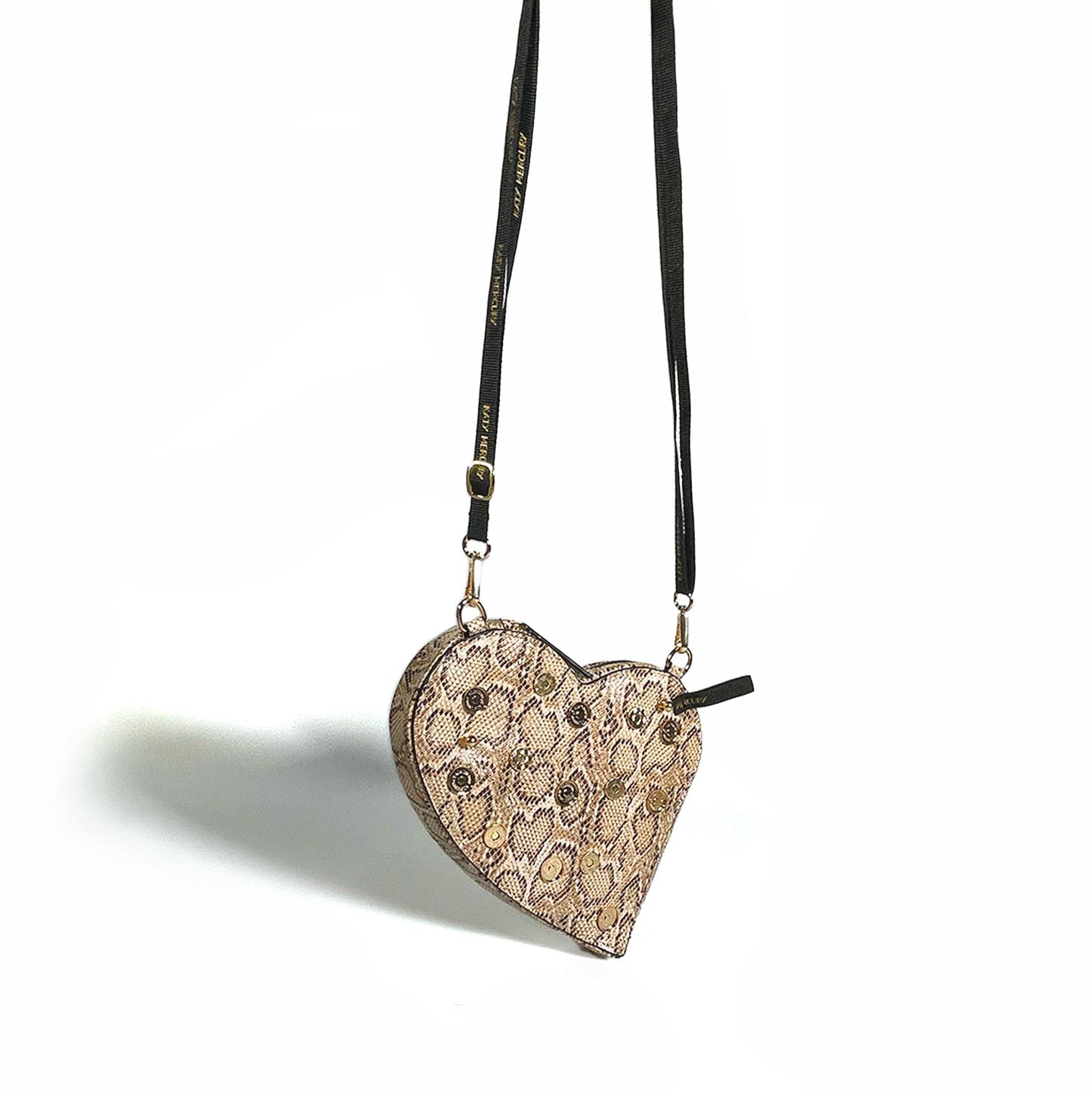 Rückseite SCHLANGEN-OPTIK herz tasche von KATY MERCURY "heart bag" Clutch oder Umhängetasche oder mit Charms wandelbare Tasche oder zum Aufsetzen