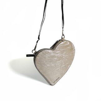 WARM-SILBER schimmernde herz tasche von KATY MERCURY "heart bag" Clutch oder Umhängetasche oder mit Charms wandelbare Tasche oder zum Aufsetzen