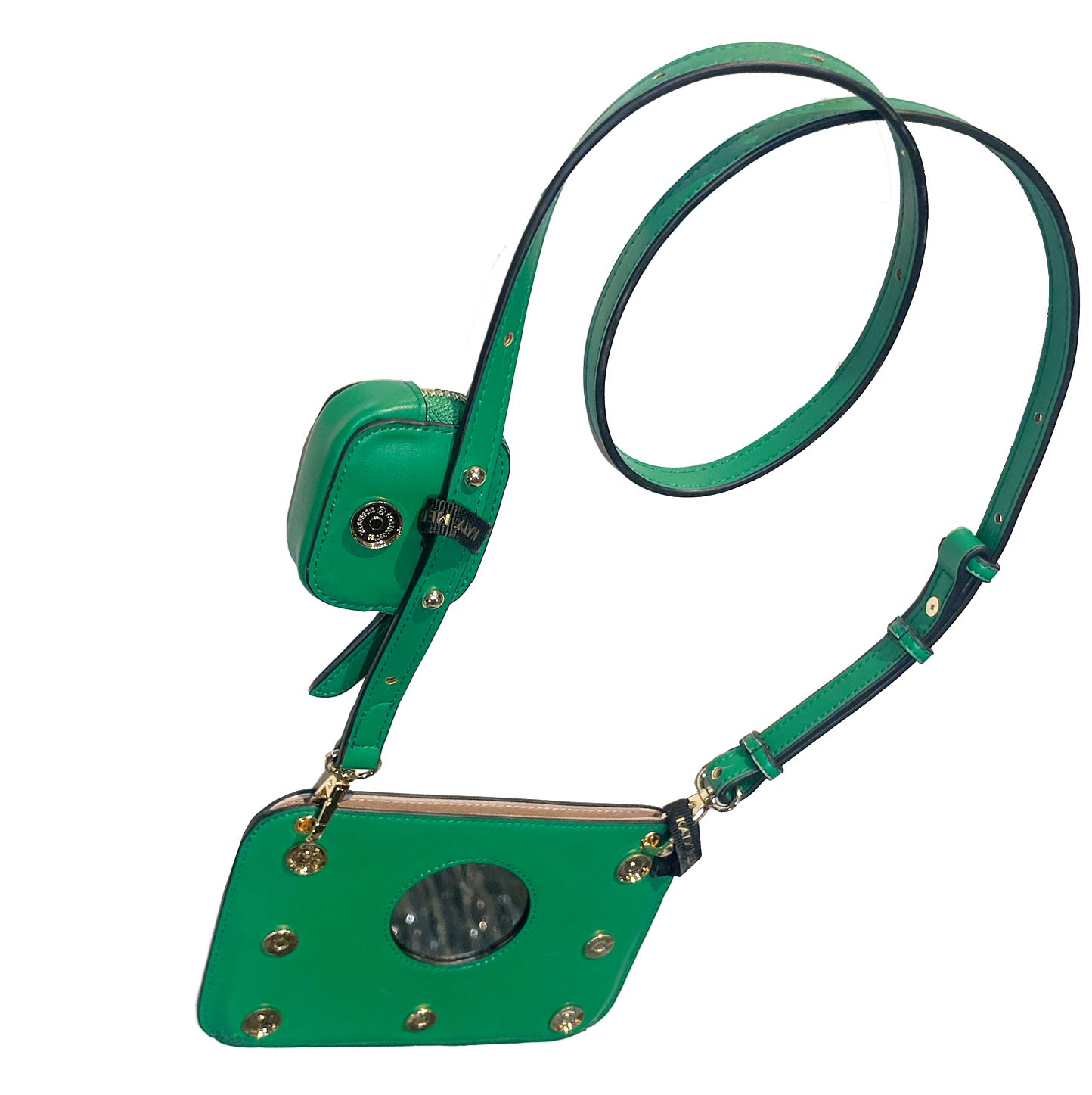 Katy's StyleSET crossbody Handy-Tasche und AirPods/EarBuds Täschchen an längenverstellbarem Schlutergurt Rückseite grün