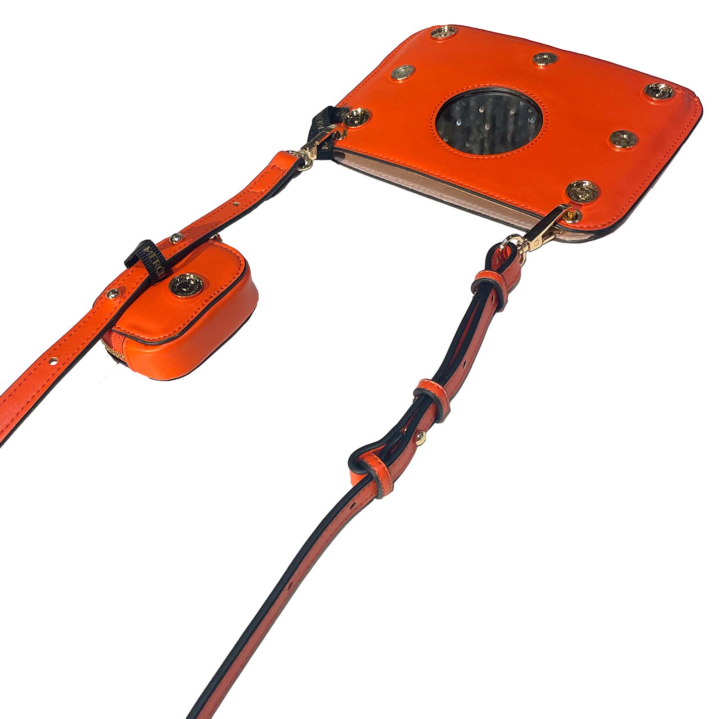 Katy's StyleSET crossbody Handy-Tasche und AirPods/EarBuds Täschchen an längenverstellbarem Schlutergurt Rückseite orange